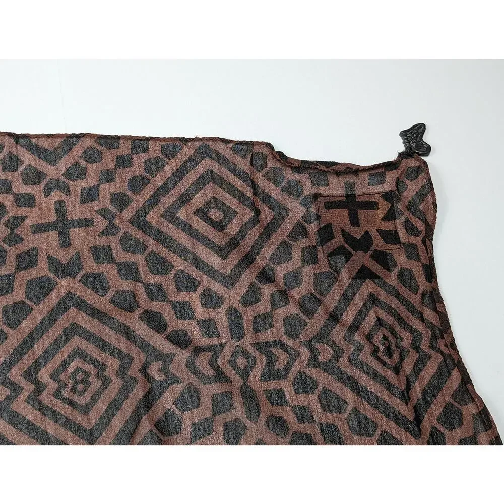 Kisura Scarf Brown Black Stripe Geometric Pattern Beaded Corners Rayon New